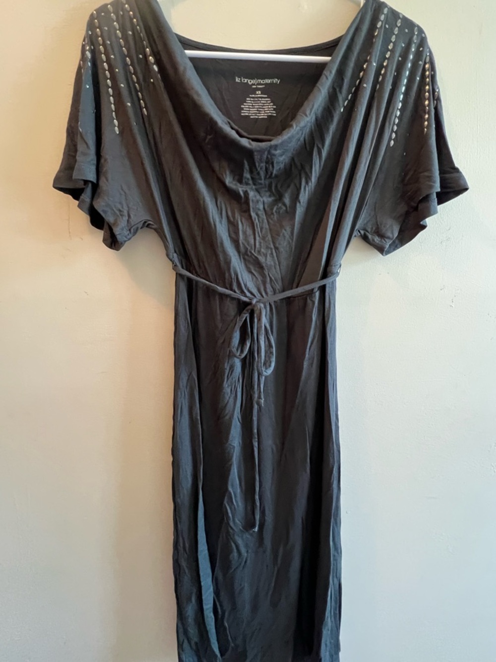 Liz Lange graphite Maternity Maxi Dress with Stud Shoulder Detail